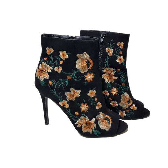 JustFab | Embroidered Floral Stiletto Peep Toe Ankle Booties - Picture 11 of 12